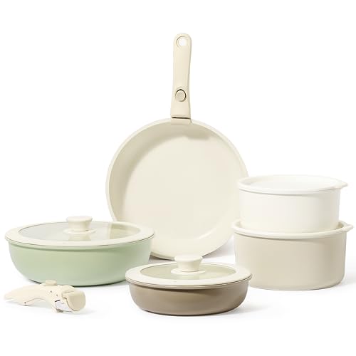 CAROTE 11-Piece Nonstick Cookware Set with Detachable Handle