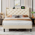 iPormis Full Bed Frame with 16" Deluxe Wingback &amp; USB &amp; Type-C Ports, Upholstered Platform Beds with Button Tufted Storage Headboard, Solid Wood Slats Support, No Box Spring Needed, Beige
