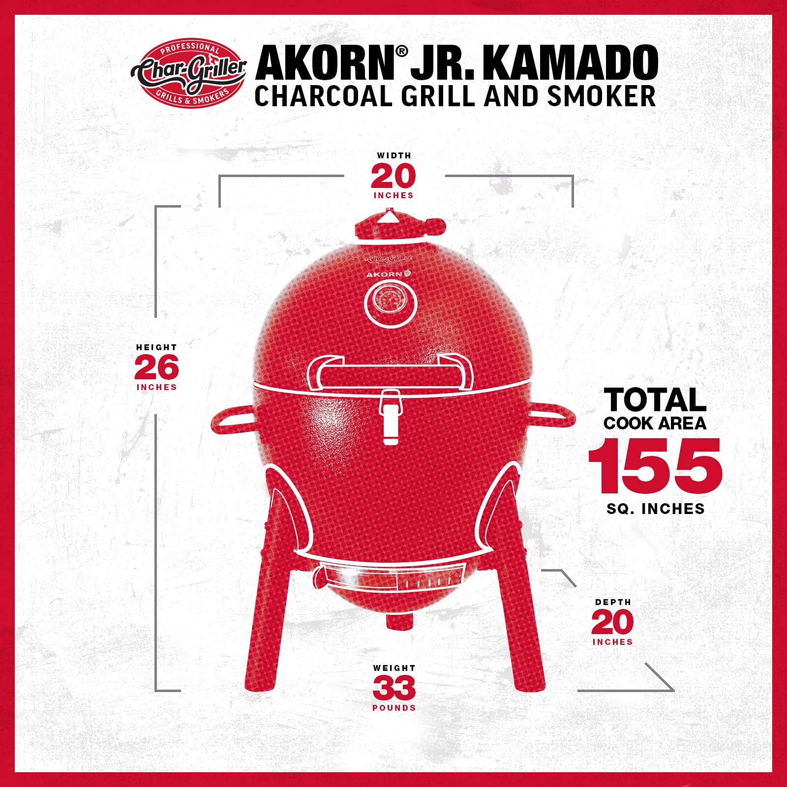 Char-Griller E86714 AKORN Jr. Kamado, Ash Portable Charcoal Grill
