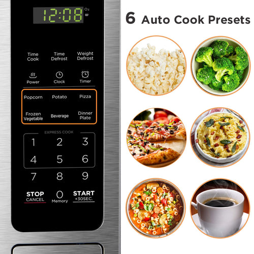 BLACK DECKER EM036AB14 Digital Microwave Oven with Turntable Push-Button Door, Child Safety Lock, Stainless Steel, 1.4 Cu.ft