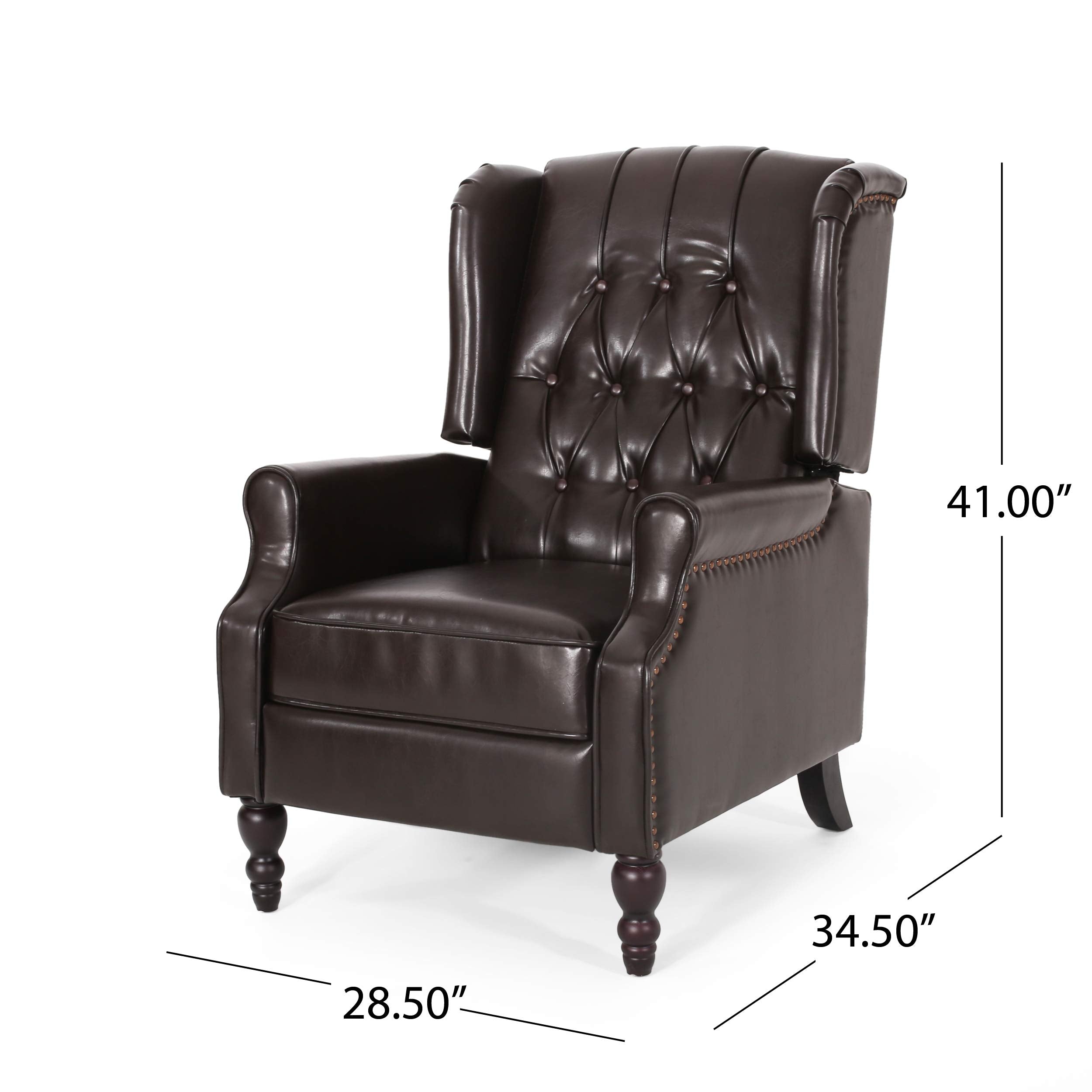 Christopher Knight Home GDFStudio Elizabeth Tufted Bonded Leather Recliner, Vintage Reclining Reading Armchair, 28.5D x 34.5W x 41H in, Brown