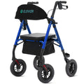 ELENKER All-Terrain Rollator Walker with 10u201d Non-Pneumatic Wheels, Sponge Padded Seat and Backrest, Fully Adjustment Frame for Seniors, Blue