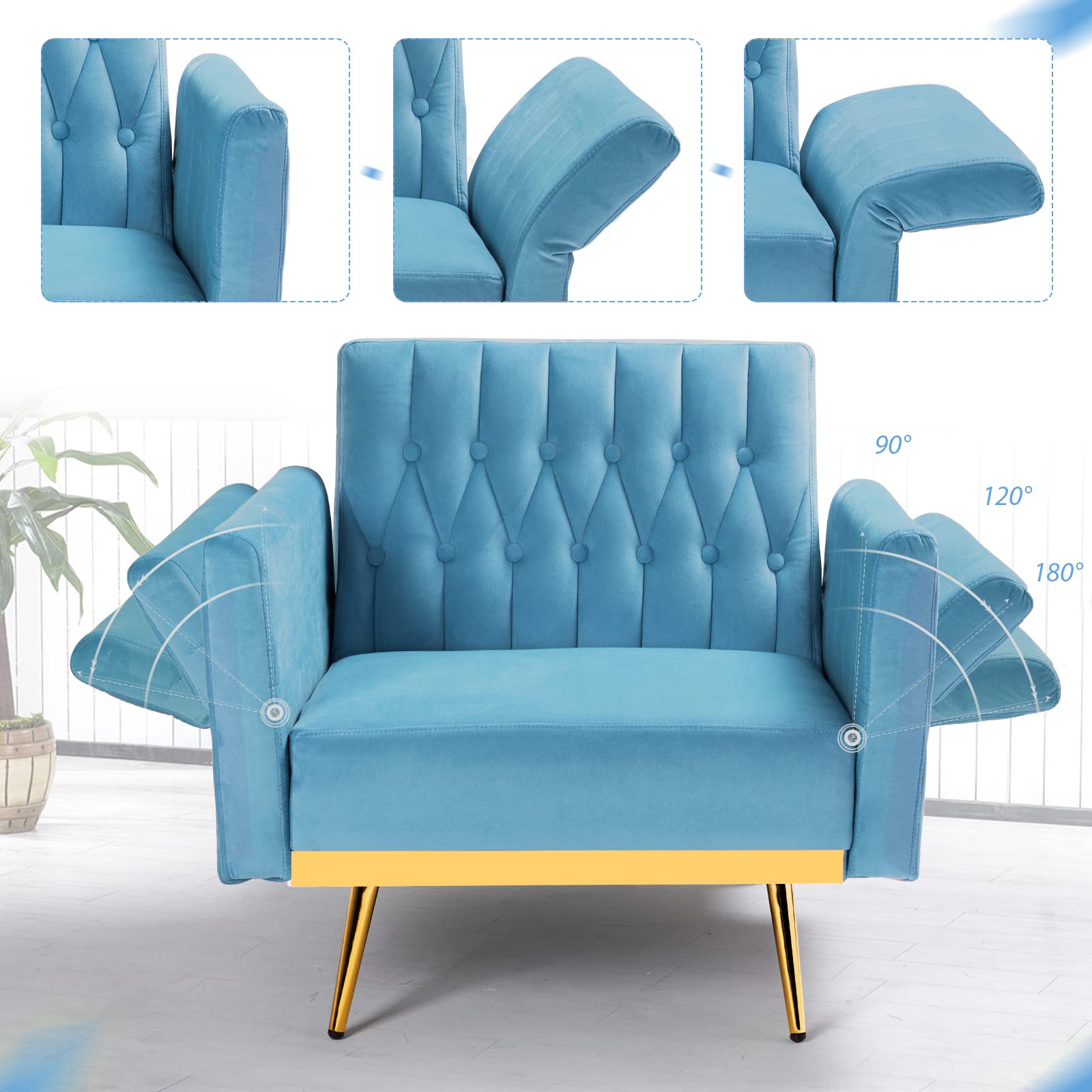 ACMEASE Velvet Accent Chair with Adjustable Backrest and Ottoman