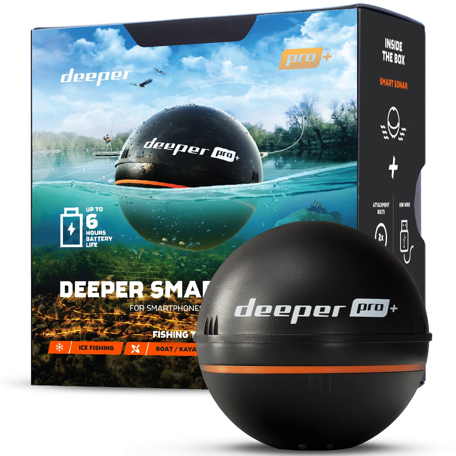 Deeper PRO  Smart Sonar Castable and Portable WiFi Fish Finder with Gps for Kayaks and Boats on Shore Ice Fishing Fish Finder
