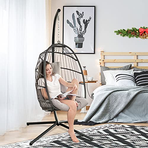 NICESOUL Wicker Rattan Hanging Swing Egg Chair with Stand