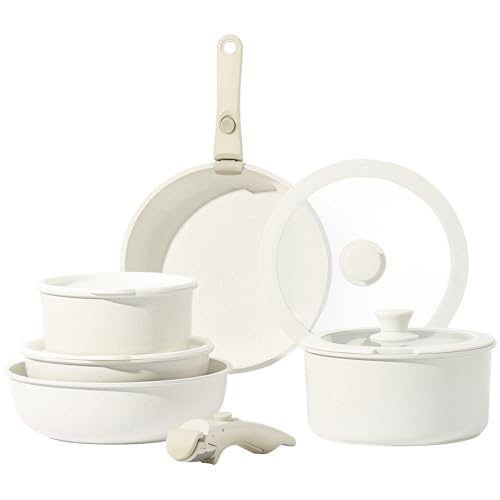 CAROTE 11-Piece Nonstick Cookware Set with Detachable Handle