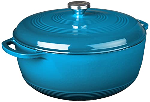 Lodge 7.5 Quart Enameled Cast Iron Dutch Oven with Lid u2013 Dual Handles u2013 Oven Safe up to 500u00b0 F or on Stovetop - Use to Marinate, Cook, Bake, Refrigerate and Serve u2013 Indigo