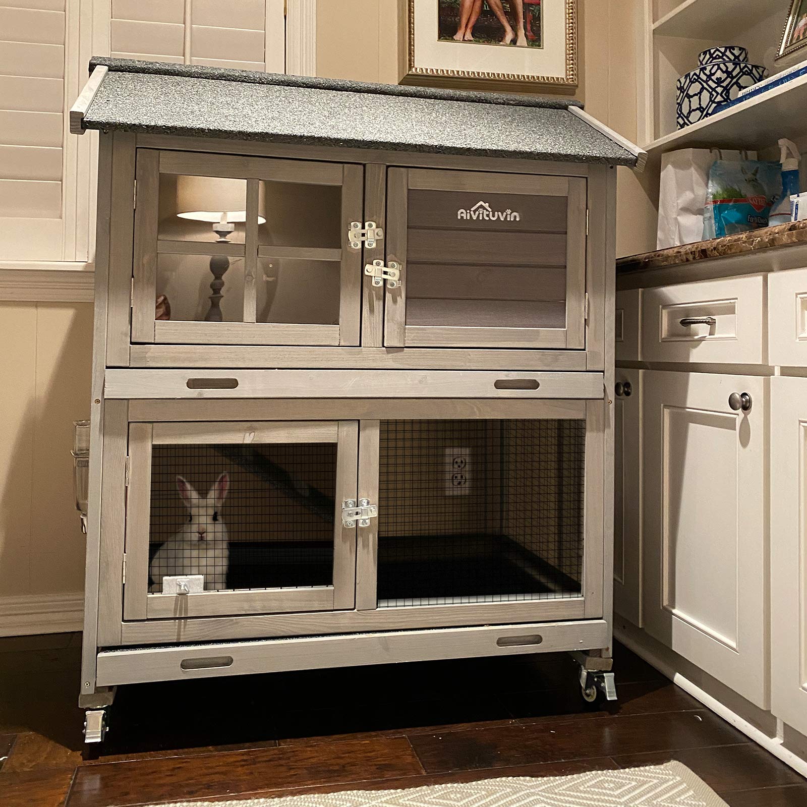 Aivituvin Large Outdoor Rabbit Hutch with Removable Wire Racks