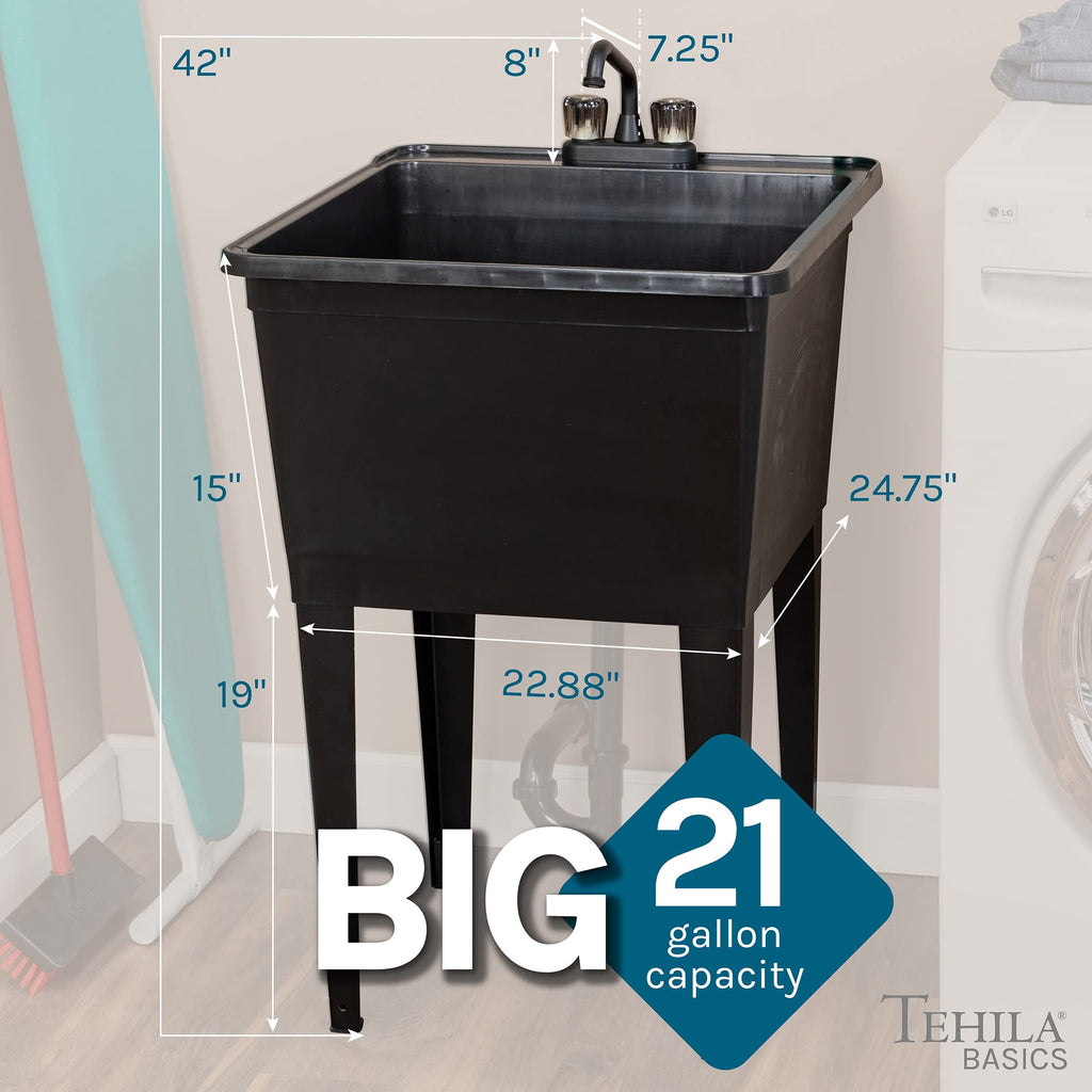 Tehila JS Jackson Supplies 21-Gallon Utility Sink, Black