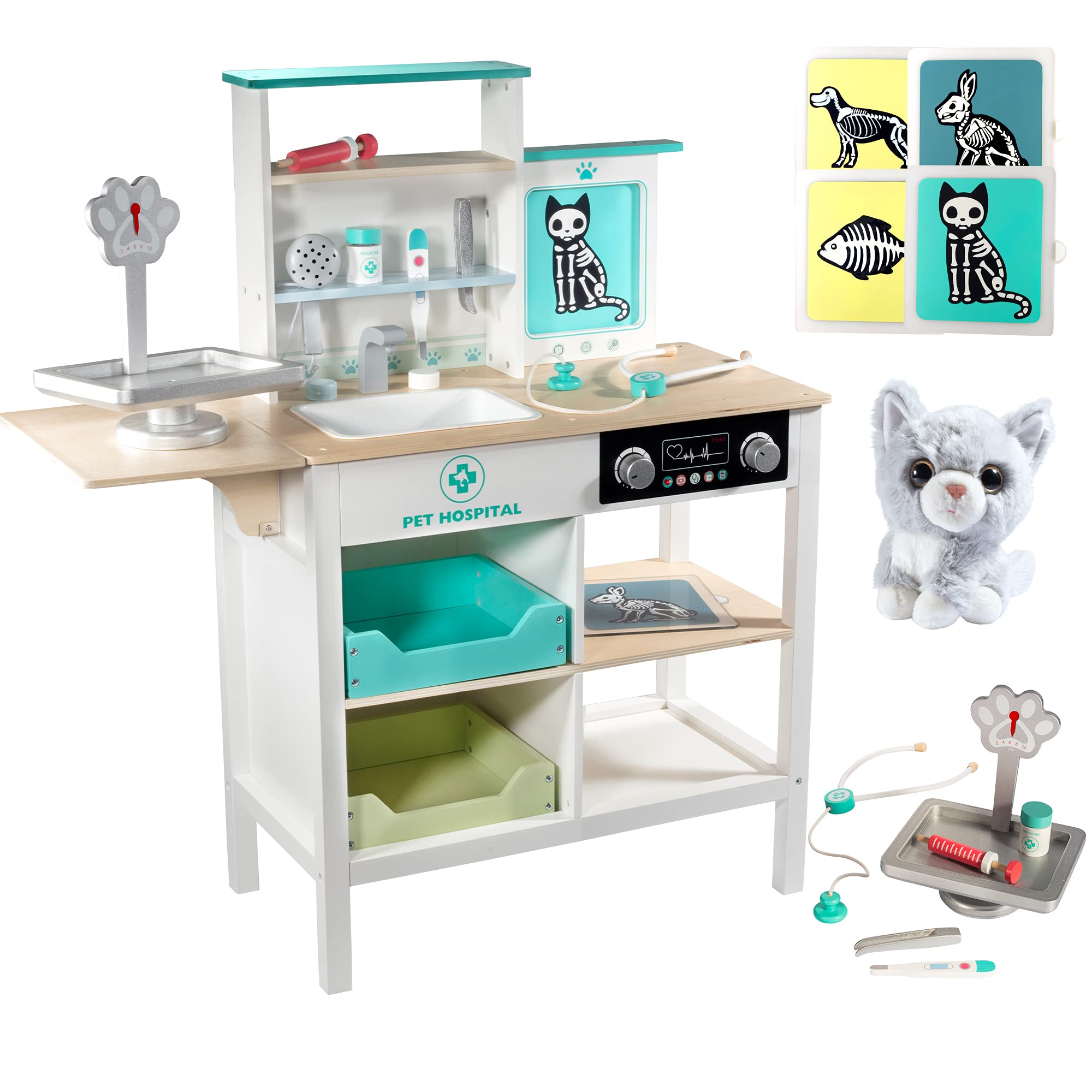 Wooden Vet Center Pretend Play Pet Hospital Playset